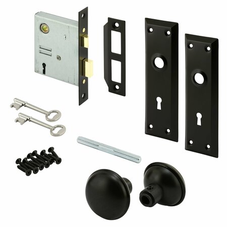 PRIME-LINE Mortise Keyed Lock Set with Matte Black Knob, Fits 1-3/8 -1-3/4in Interior Doors, Matte Black E 2798